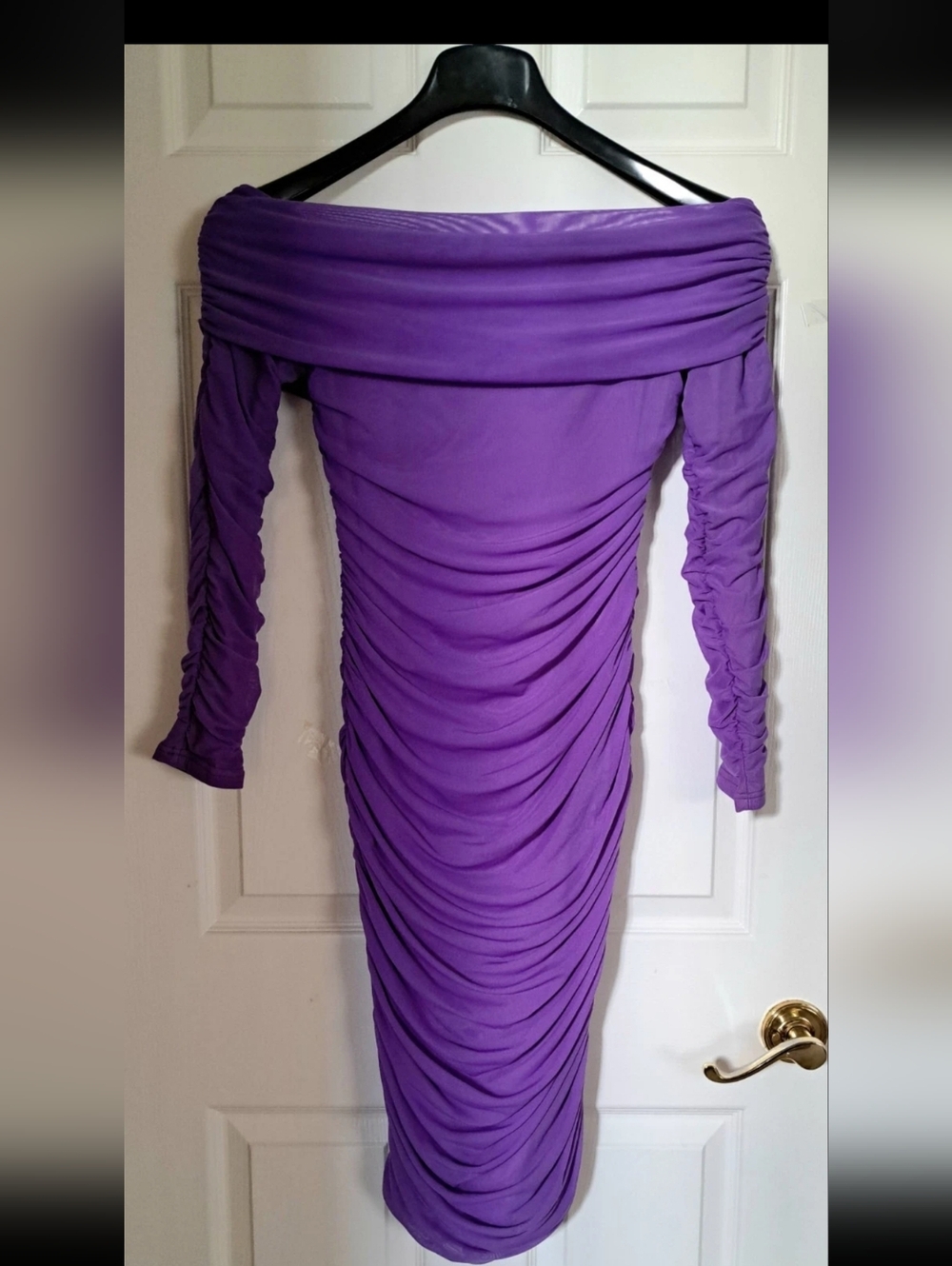 Purple Off-Shoulder Ruched Bodycon Dress